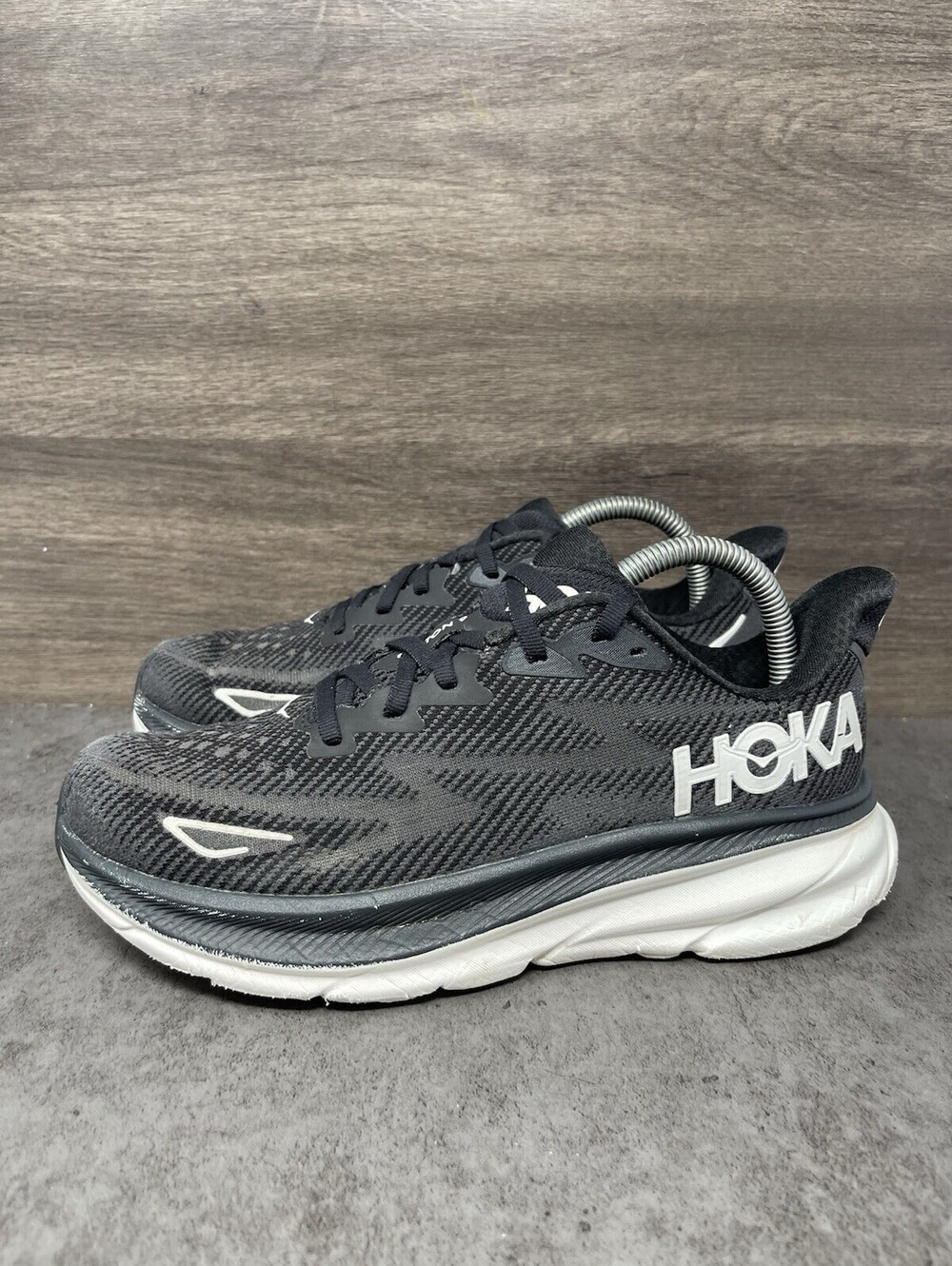 HOKA Clifton 9 Black White Size 8 Womens Cushioned Running Walking Shoes